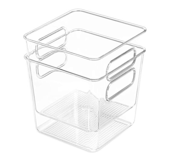 Clear Acrylic Pantry Organizer Bin With Handle For Food Storage, Refrigerator, Fridge, Cabinet, Kitchen, Countertops Etc | Extra Small | Pack of 02