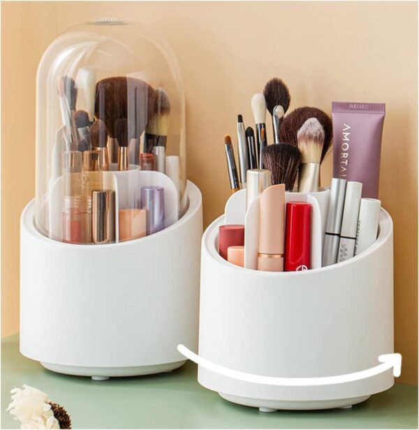 Makeup Brush Holder Organizer with Transparent Cover,360 Rotating Makeup Organizer Display Case for Bathroom Counter,Dresser Vanity Cosmetic Accessories Dressing Table Makeup Brush Holder