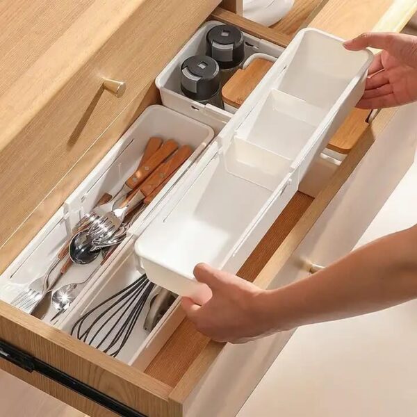 Multipurpose Plastic Retractable Expandable Home Cabinet Space Small Storage | Pack-3 | White | Plastic