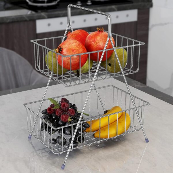 High Grade Steel 2-Tier Fruit & Vegetable Basket For Dining Table/Kitchen (Chrome), Countertop, Tiered Shelf