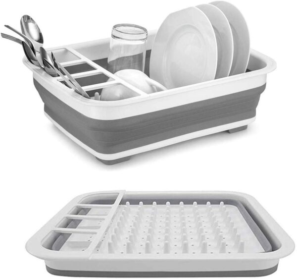 Foldable Dish Drying Drainer Storage Kitchen Rack for Portable Travel Dinnerware Organizer ABS Plastic & Silicone