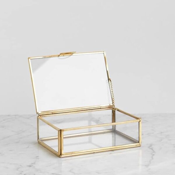Brass Glass Box, Glass Display Box Gold 4x3x1.5 inches