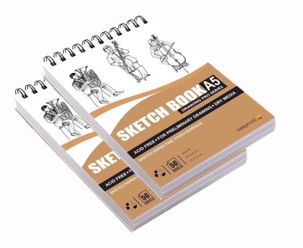 50 Sheet A5 Sketchbook Set of 2-5.8 x 8.3 Inch | Top Spiral-Bound Sketchpad for Artists | Sketching and Drawing Acid Free Paper, for Doodling oil;acrylic