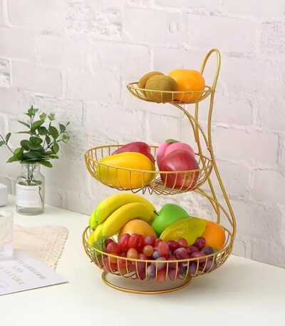 Stainless steel 3-tier fruit and vegetable basket for kitchen countertops
