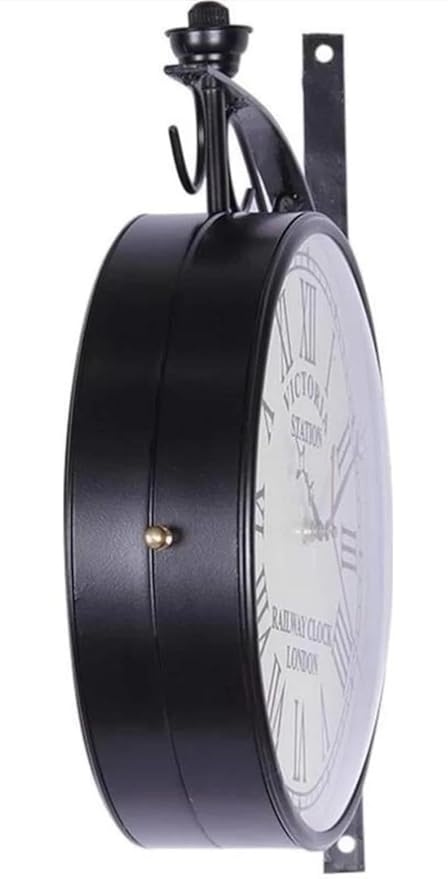 Rustic Antique Railway Station Clock – Dual Display Wall Timepiece