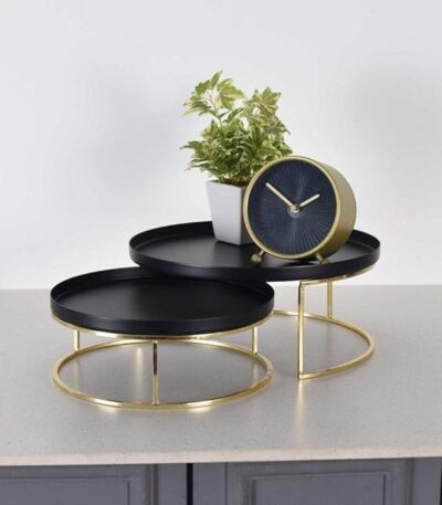 Luxury black and gold dessert display stand with sturdy metal base