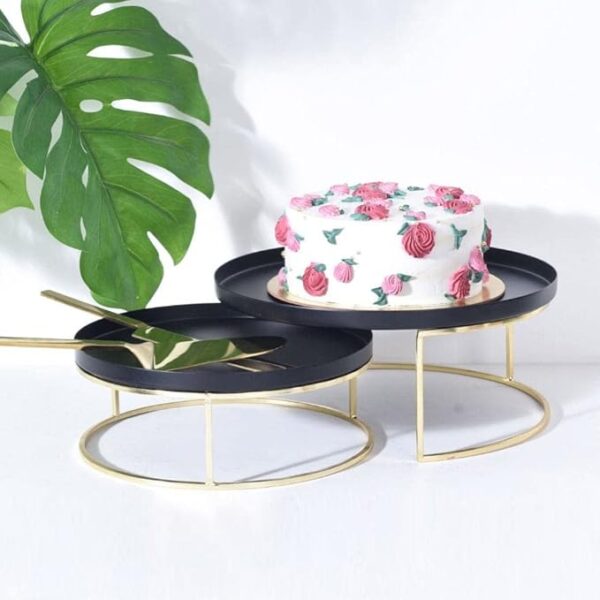 Multi-purpose black and gold metal cake stand for cupcakes and desserts