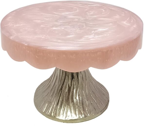 Stylish cake stand with metallic pedestal for pastries and cupcakes