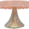 Round cake display stand with metallic pedestal for events