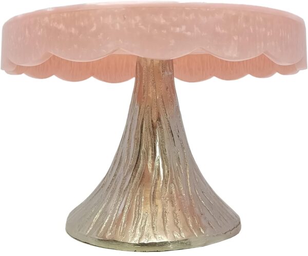 Round cake display stand with metallic pedestal for events