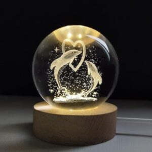 3D dolphin crystal ball night lamp glowing with soft LED light