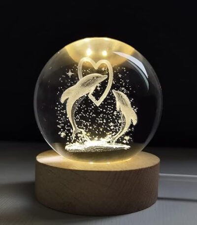 3D dolphin crystal ball night lamp glowing with soft LED light