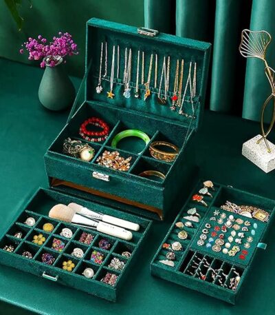 Elegant jewelry box for women with lock and multiple storage compartments