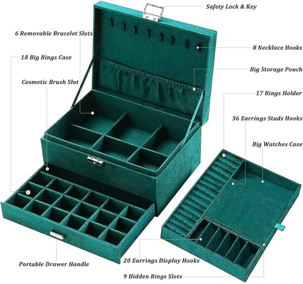 Travel-friendly jewelry organizer box with lock and multiple compartments