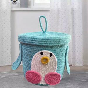 Adorable animal design cotton rope storage basket with lid for kids