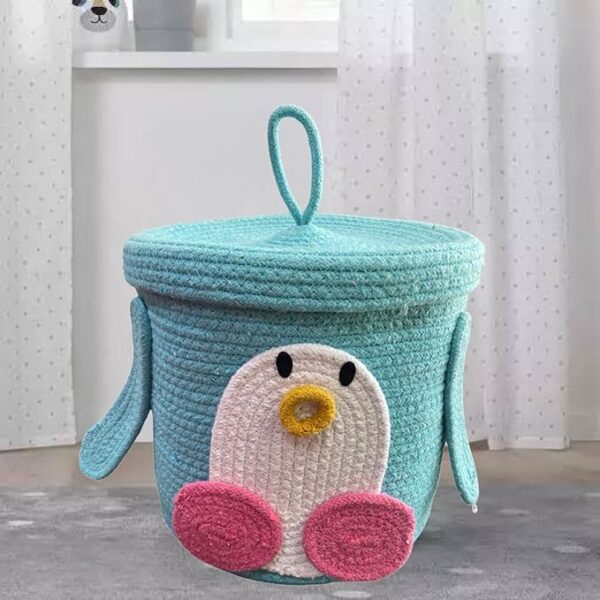 Adorable animal design cotton rope storage basket with lid for kids