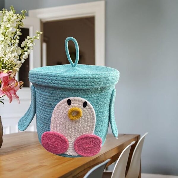 Durable cotton rope kids’ storage basket with lid for toys and clothes