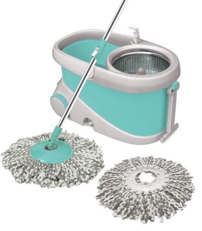 Prime stainless steel wringer spin mop with bucket, big wheels and puller handle