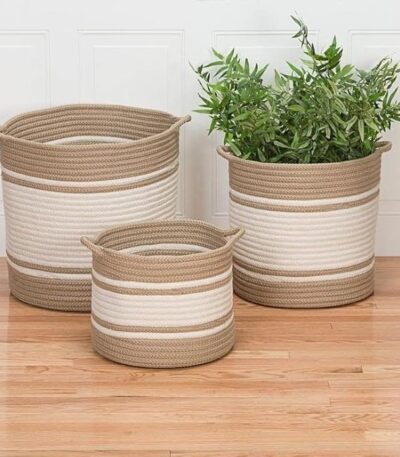Handwoven jute and cotton planter basket with neutral tones for modern home decor