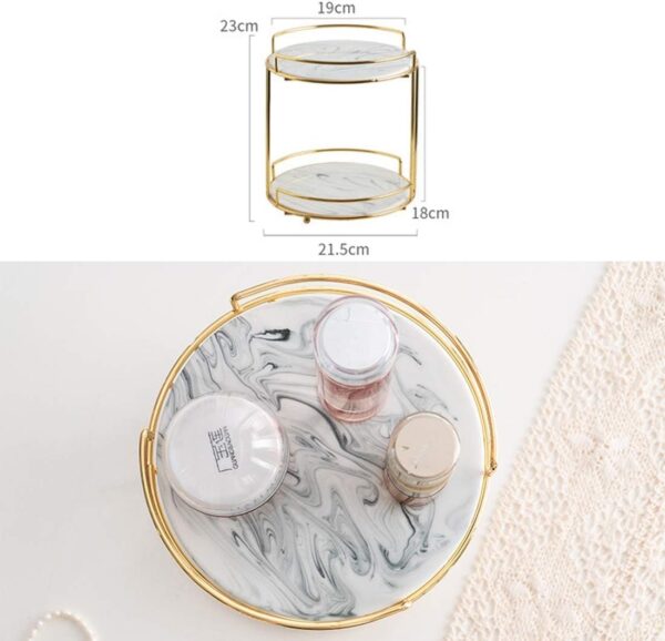 Modern gold wire organizer with two tiers for drinks, snacks, and home décor