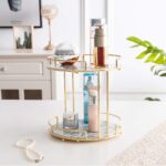 Elegant gold wire tier stand with marble base for kitchen and vanity organization