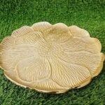 Elegant round aluminum leaf platter with gold-plated finish for serving and decor