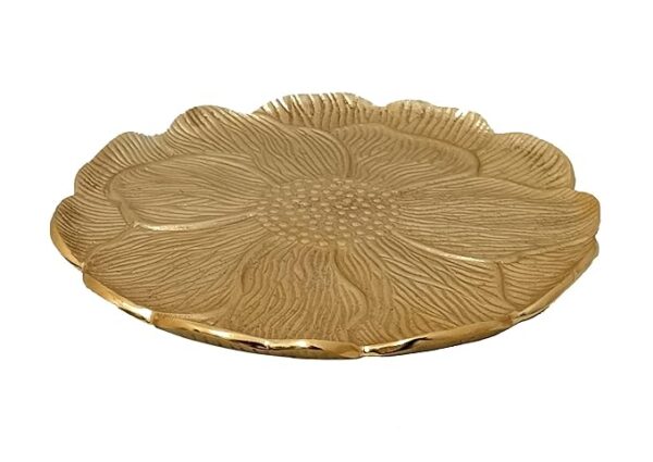 Decorative round aluminum platter with royal gold-plated shine