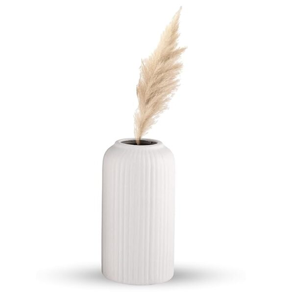 White Flute Ceramic Vase with Dried Pampas Grass Centerpiece Décor
