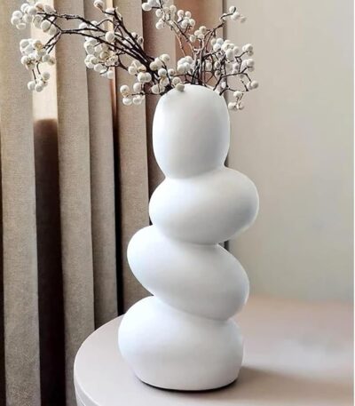Handcrafted ceramic pebble vase in matte white finish – The White Space Living