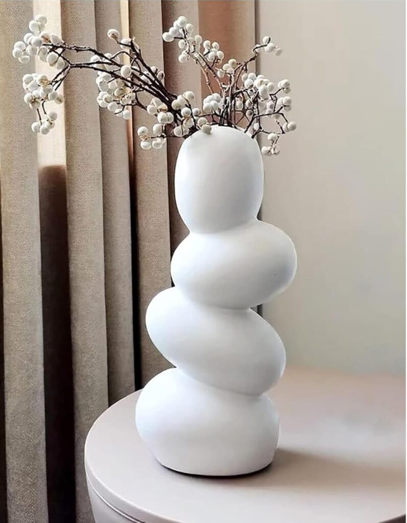 Handcrafted ceramic pebble vase in matte white finish – The White Space Living