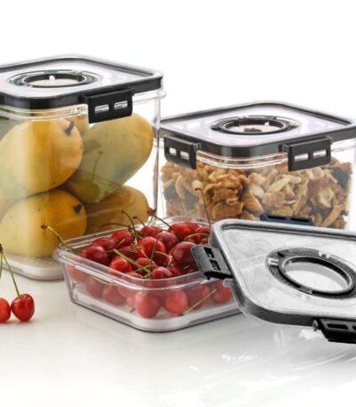 Minimalist fridge storage container with sleek transparent design