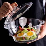 Transparent glass casserole deep round bowl 1000ml for oven and microwave