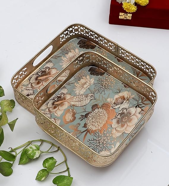 Premium Bird & Flower Metal Serving Tray
