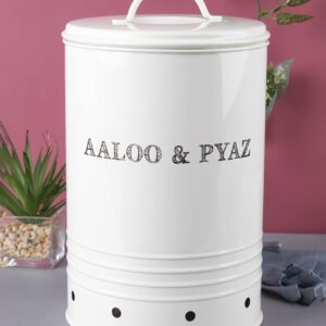 White mild steel potato and onion storage jar with freshness lock
