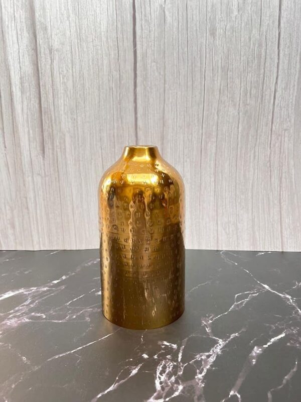 Artistic hammered flower vase with shiny golden coating for living room