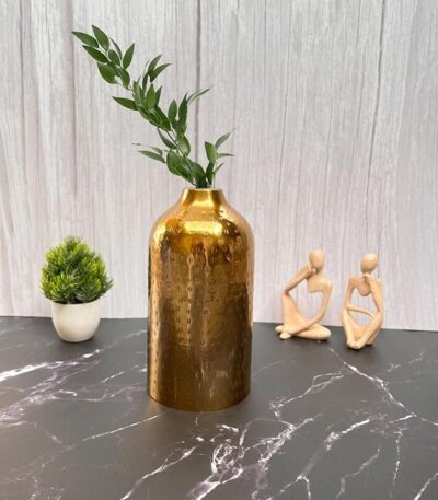 Iron Metal Shiny Gold Hammered Flower Vase for luxury home décor