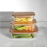 Borosilicate Glass Kitchen Containers with Airtight Wooden Lid for Fresh Food Storage