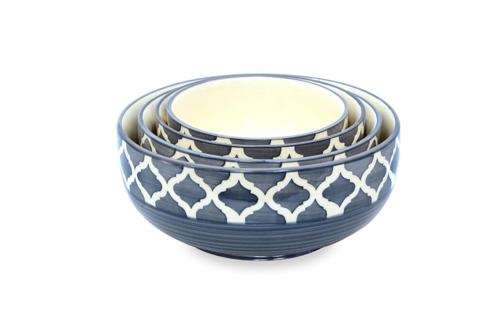 Elegant gray Moroccan ceramic bowls with hand-painted design