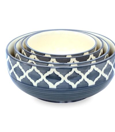 Elegant gray Moroccan ceramic bowls with hand-painted design