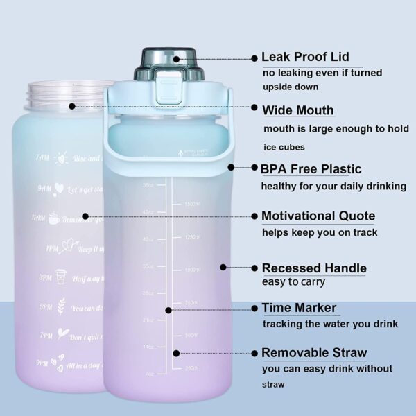 Stylish 2 Liter Water Bottle with Time Marker