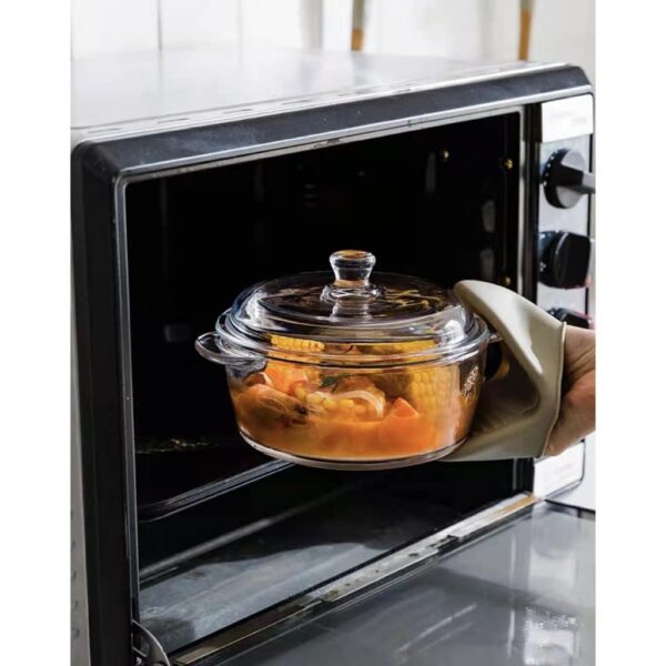 Transparent oven-safe casserole bowl round deep glass