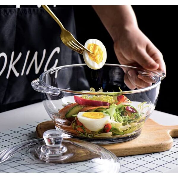 Stylish round glass serving bowl casserole oven friendly