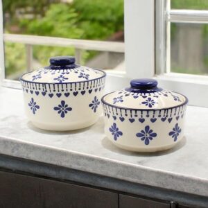 Blue ceramic bowls with cap set of 2 for kitchen storage