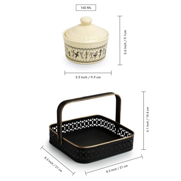 Set of ceramic pickle containers with iron rack for kitchen use