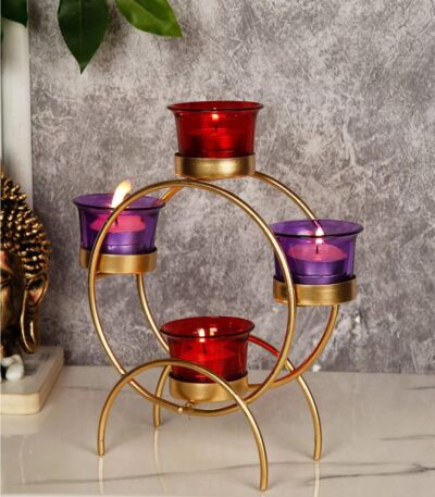 Decorative tealight candle holder stand with glass cup