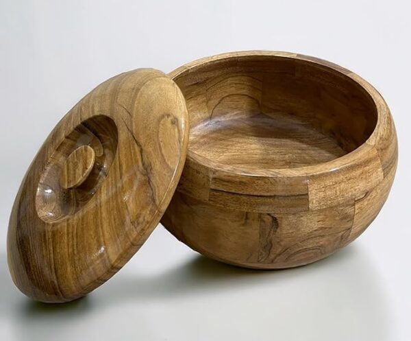 Handcrafted wooden chapati box with lid for kitchen storage