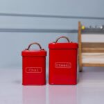 Red chai jar and chini jar set for kitchen storage