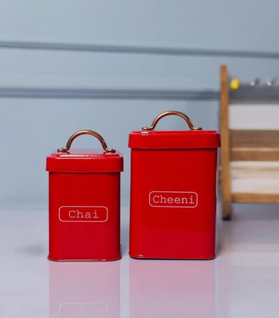 Red chai jar and chini jar set for kitchen storage