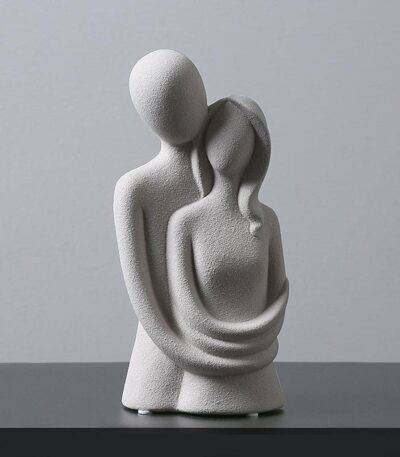 Romantic couple figurine hugging statue in resin finish