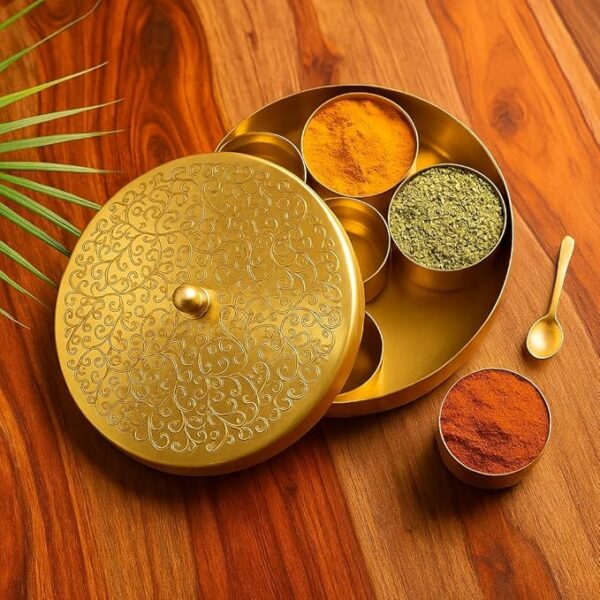 Handcrafted copper masala box set with spoon for kitchen